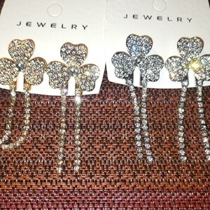 Sparkling Clover Gold and Silver Earrings with Tassel Design